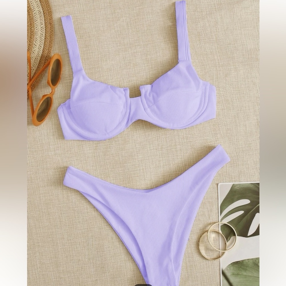 Purple ribbed underwire bikini size small